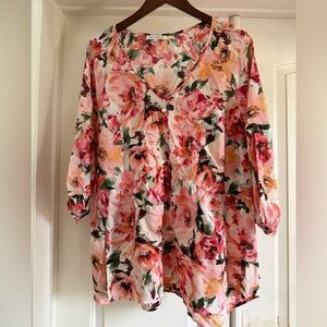 Sara Michelle Pink & Green Floral V-Neck Tunic